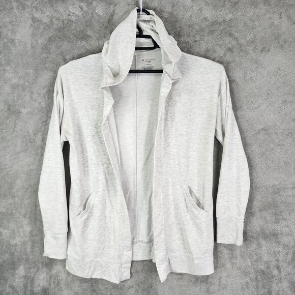 Womens Heathered Gray Tek Gear Open Front Cardigan Hooded Sweater Size L - Picture 2 of 8